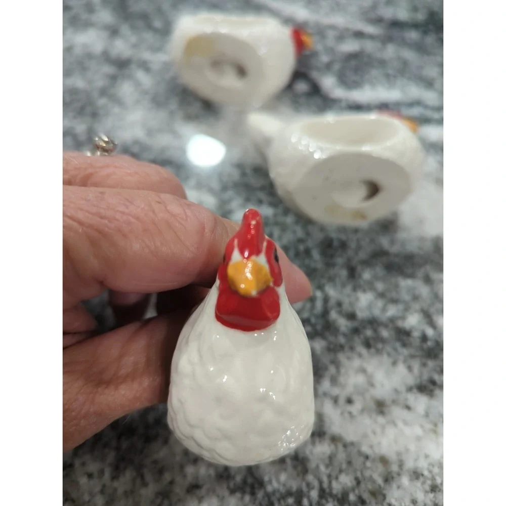 Set Of 4 Ceramic Chicken Hen Napkin Rings Farmhouse Country Rustic Cottagecore